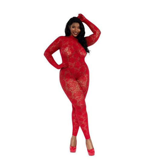Gloved Bodystocking Dmnd - Qs - Red DG-0516XRD
