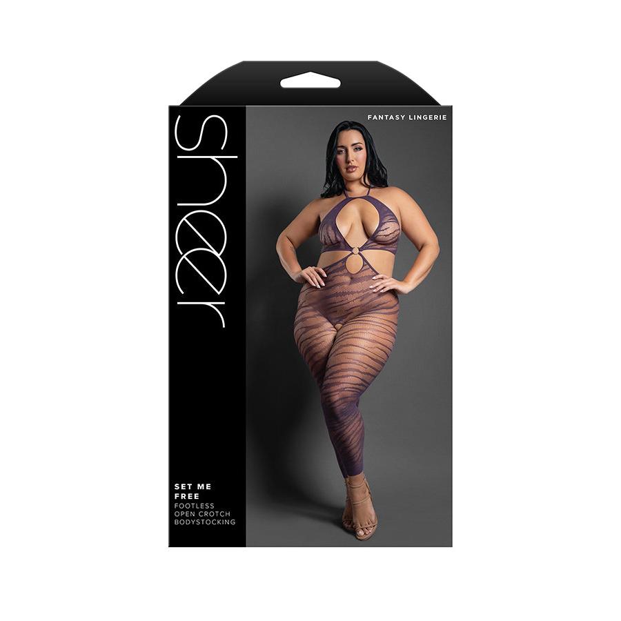 Set Me Free Footless Open Crotch Bodystocking - Queen - Dark Purple