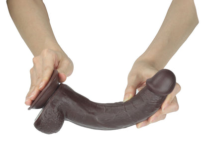 Real Skin 9" Dual Layer Dildo - Dark Brown
