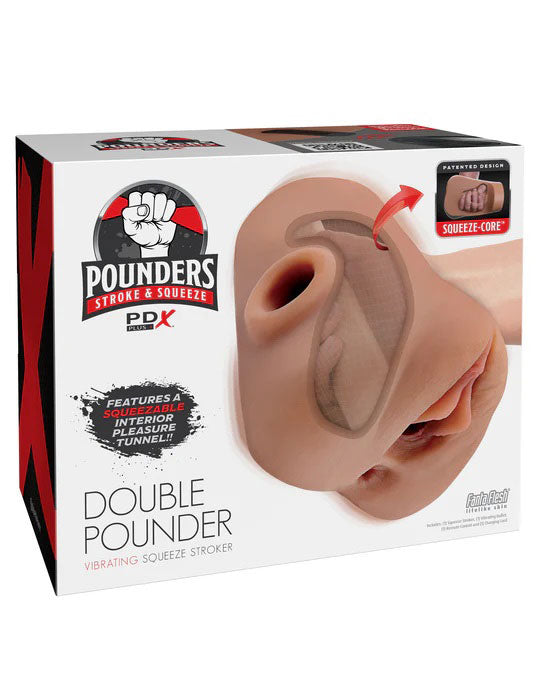 Pdx Plus Double Pounder Vibrating Squeeze Stroker - Brown