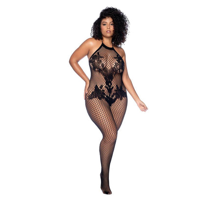 Vino Noir Floral Fishnet Bodystocking Plus - O/sx - Black GE-1116XBKOS