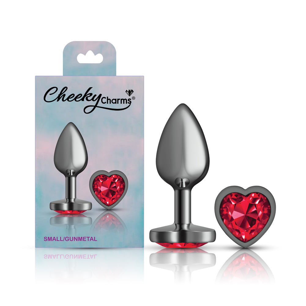 Deep Red Heart Gem Gunmetal Metal Plug - Sm