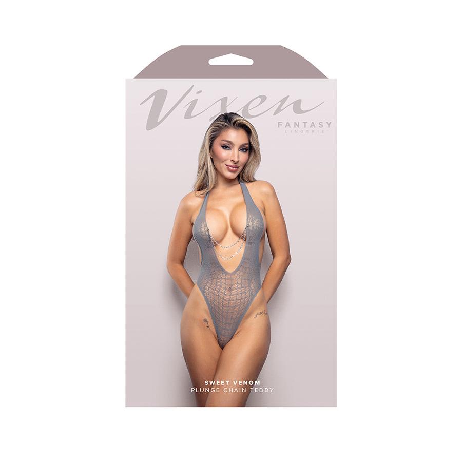 Sweet Venom Plunge Chain Teddy - Os - Gray
