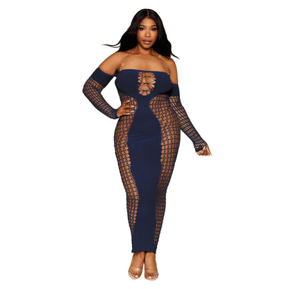 \"Bodystocking Gown - Queen Size - Denim DG-0486XDENQ\"