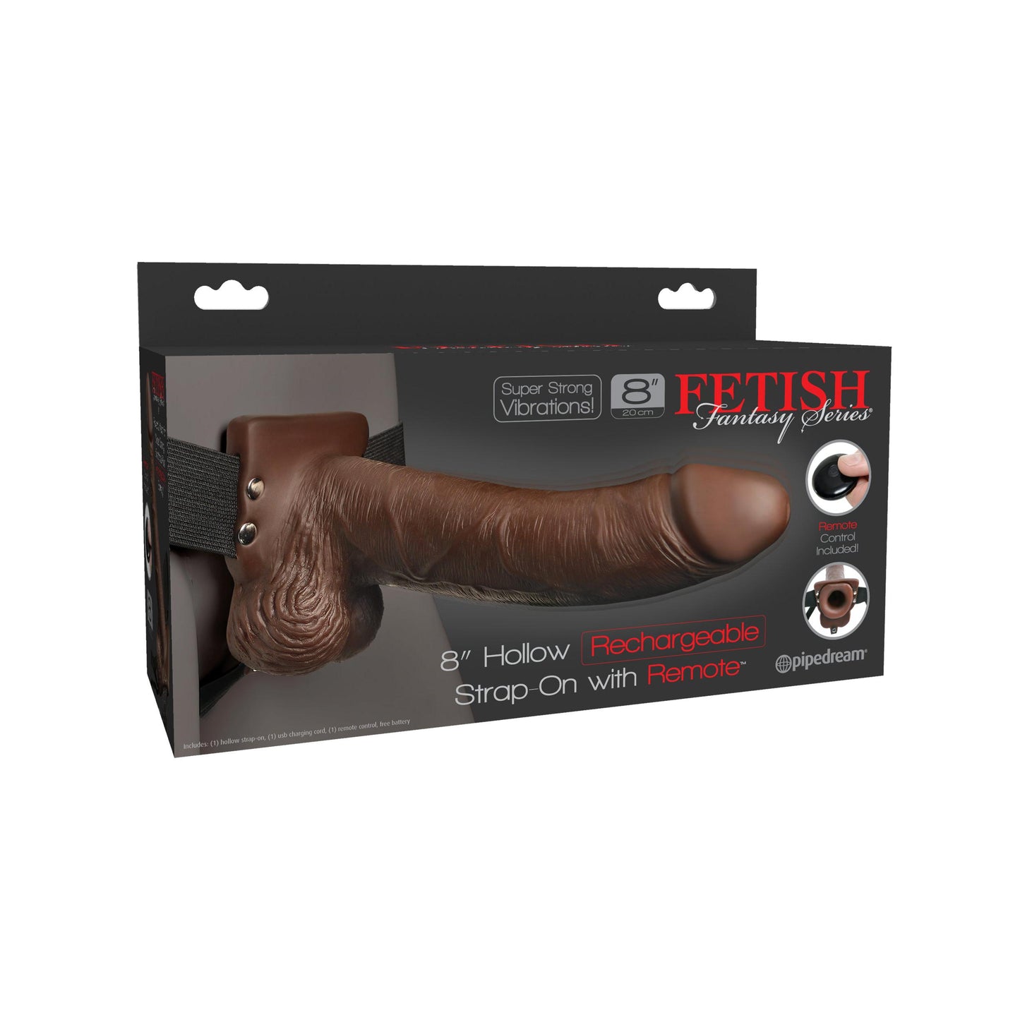 Fetish Fantasy Series 8 Inch Hollow Rechargeable Strap-on With Remote - Brown PD3394-29
