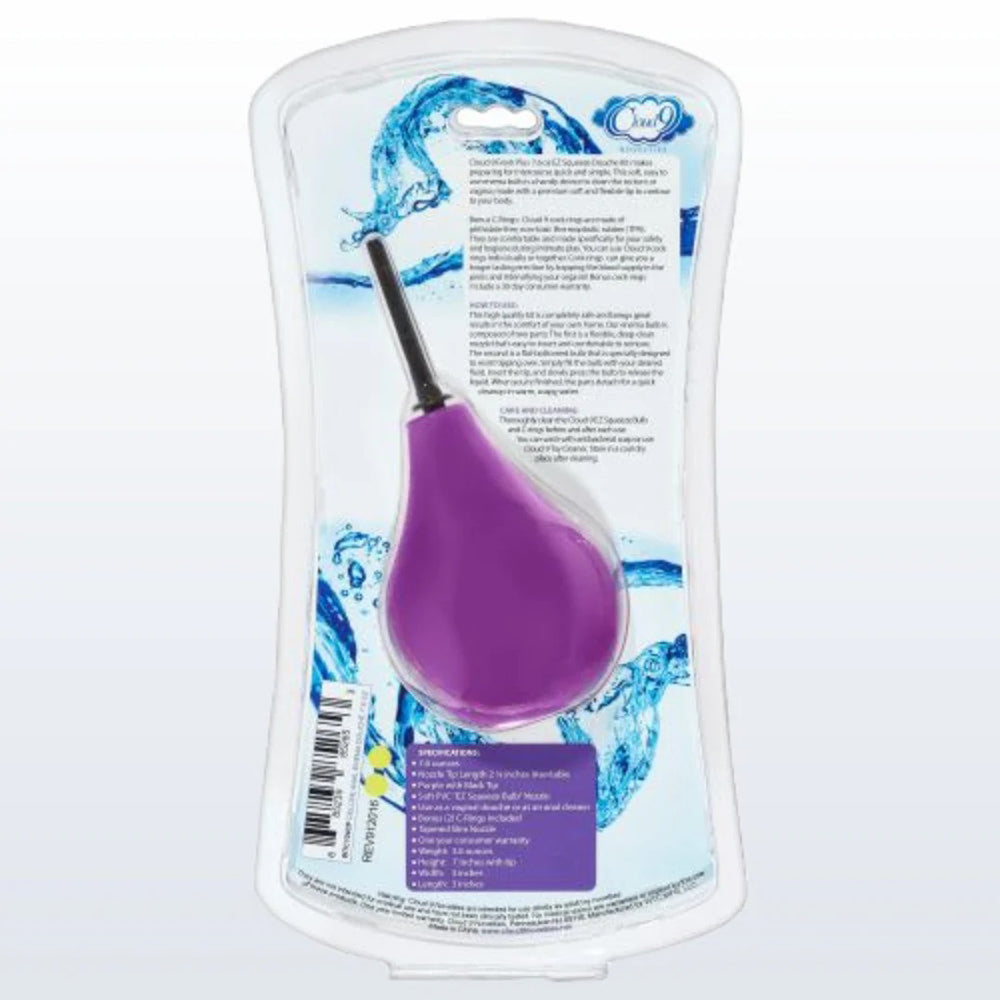 Cloud 9 Fresh and Deluxe Anal Soft Tip Enema Douche 7.6oz With Ez Squeeze Bulb and 2 C-Rings