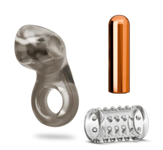 Stay Hard Vibrating Cock Ring Set With Sleeve Textured Sheath BL-73409