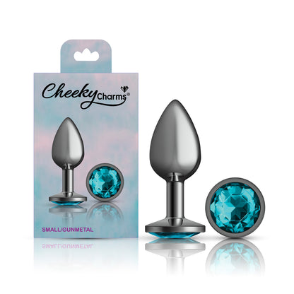 Teal Round Gem Gunmetal Metal Plug - Sm