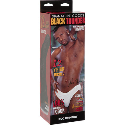 Black Thunder 12 Inch Curved Realistic Cock With Removable Vac-U-Lock Suction Cup