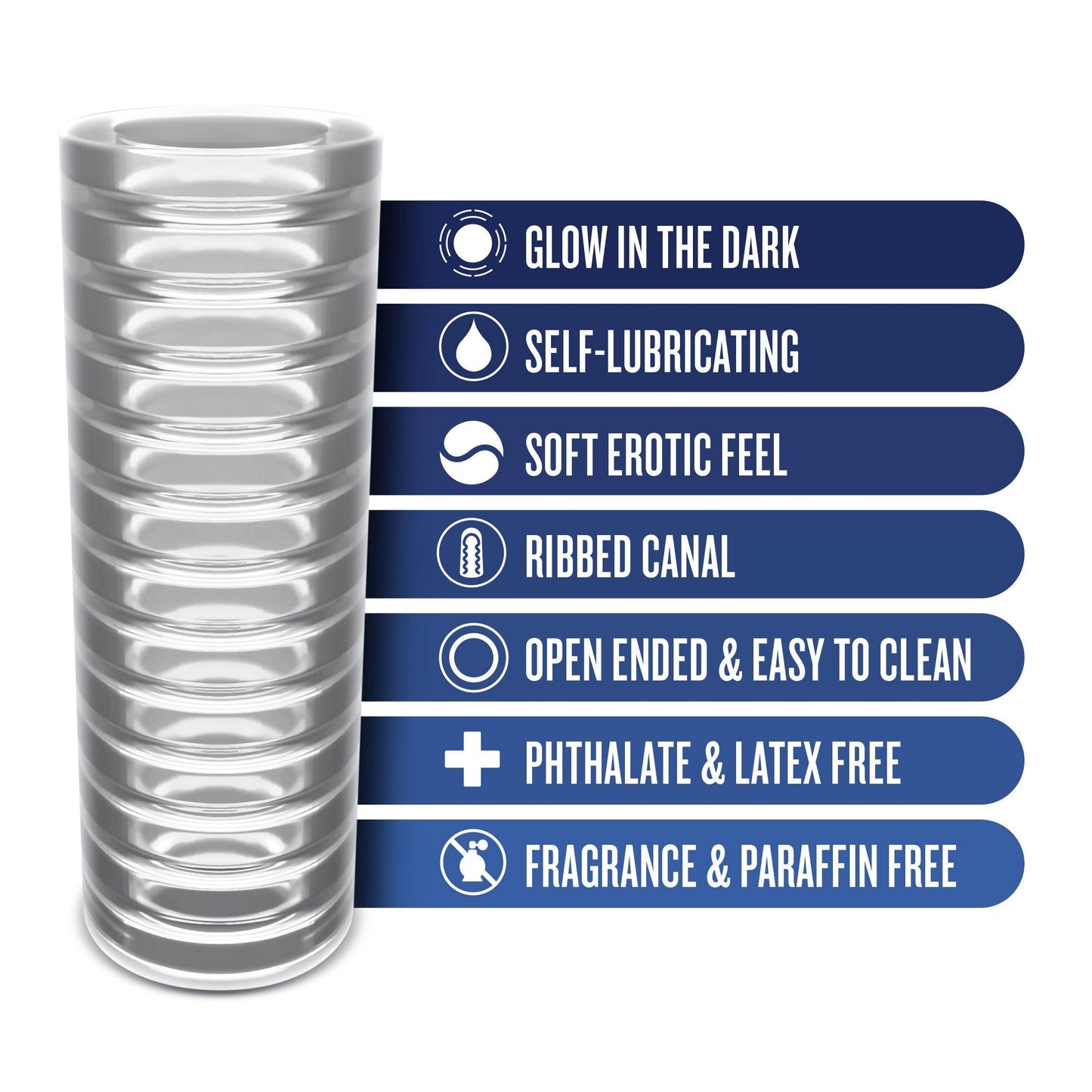 Rize - Ribz - Glow in the Dark Self - Lubricating Stroker - Clear