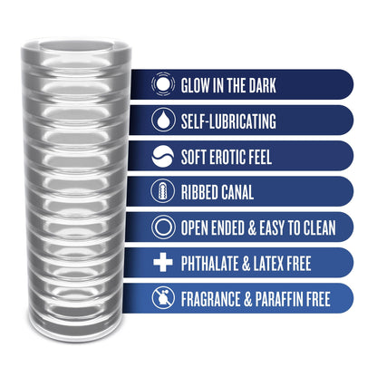 Rize - Ribz - Glow in the Dark Self - Lubricating Stroker - Clear