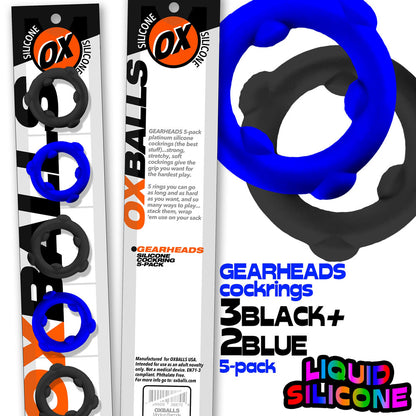 Gearheads 5 Pack Spinner Rings - Blue Black