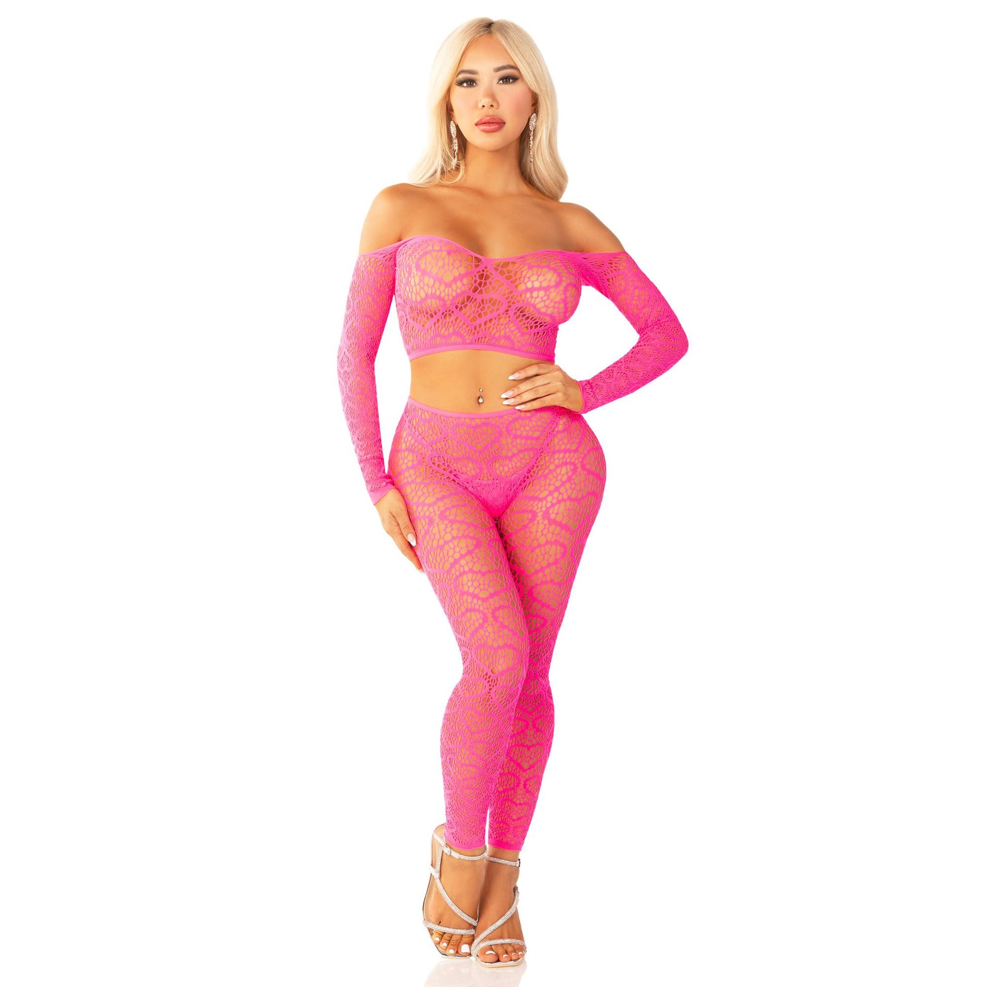 \"Pink 2pc Croptop and Footless Tights - Os Tights - Os LA-89337PNKOS\"
