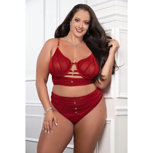 \"Cinnamon Red 2pc Satin Bra and High Waist Panty - Queen Size GWD-OH2467PQRED\"