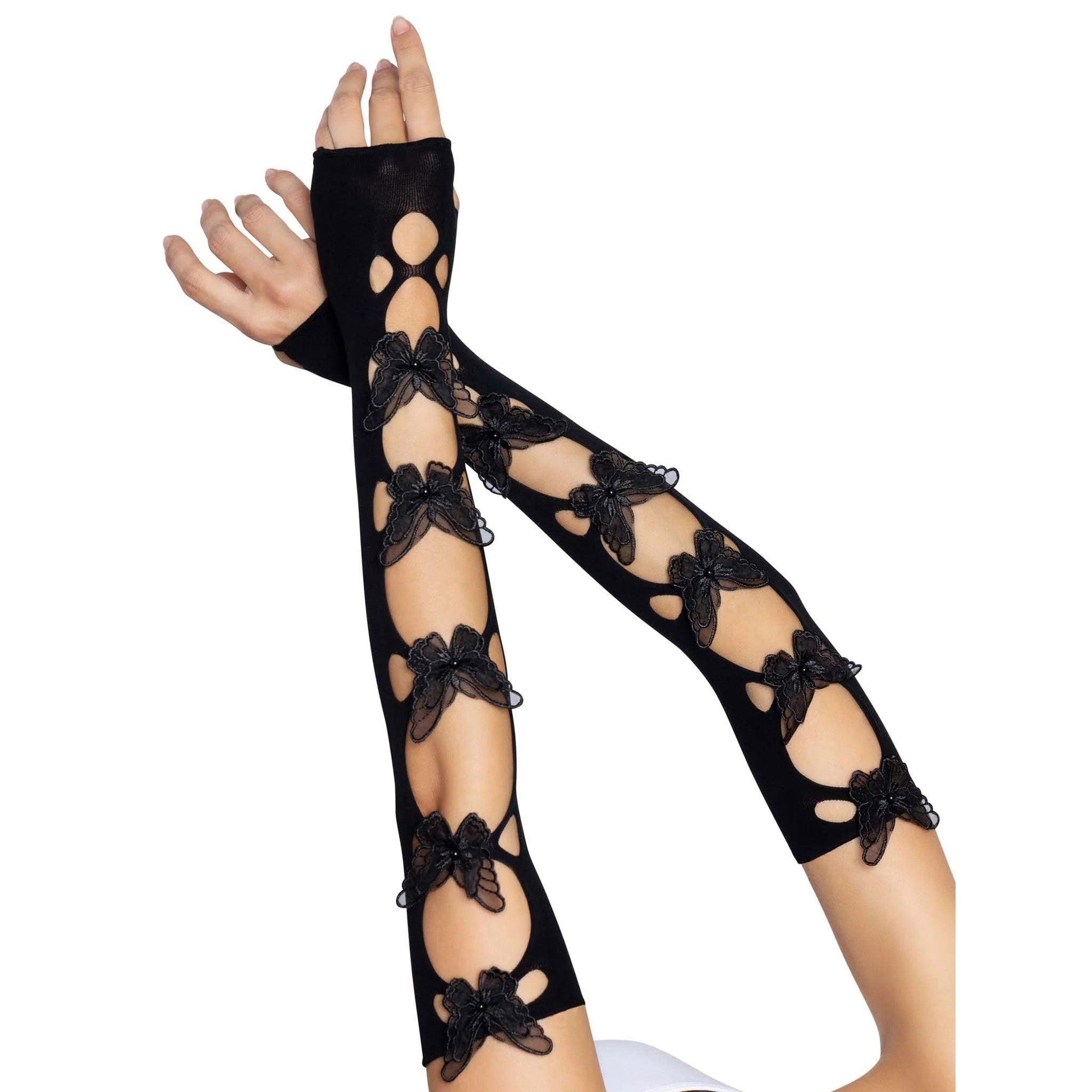 \"Butterfly Cut Out Arm Warmers - One Size - Black LA-2674BLK\"