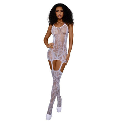 Lace and Opaque Seam Garter Dress - Os - White DG-0145WHOS