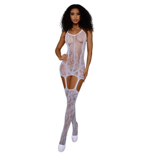 Lace and Opaque Seam Garter Dress - Os - White DG-0145WHOS
