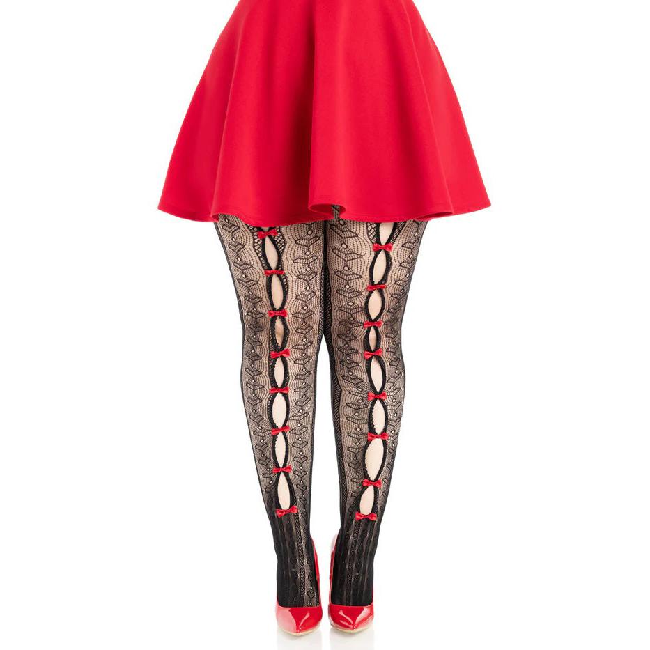 Plus Sweetheart Striped Tights - Os - Black/red LA-9733XBRD1X2
