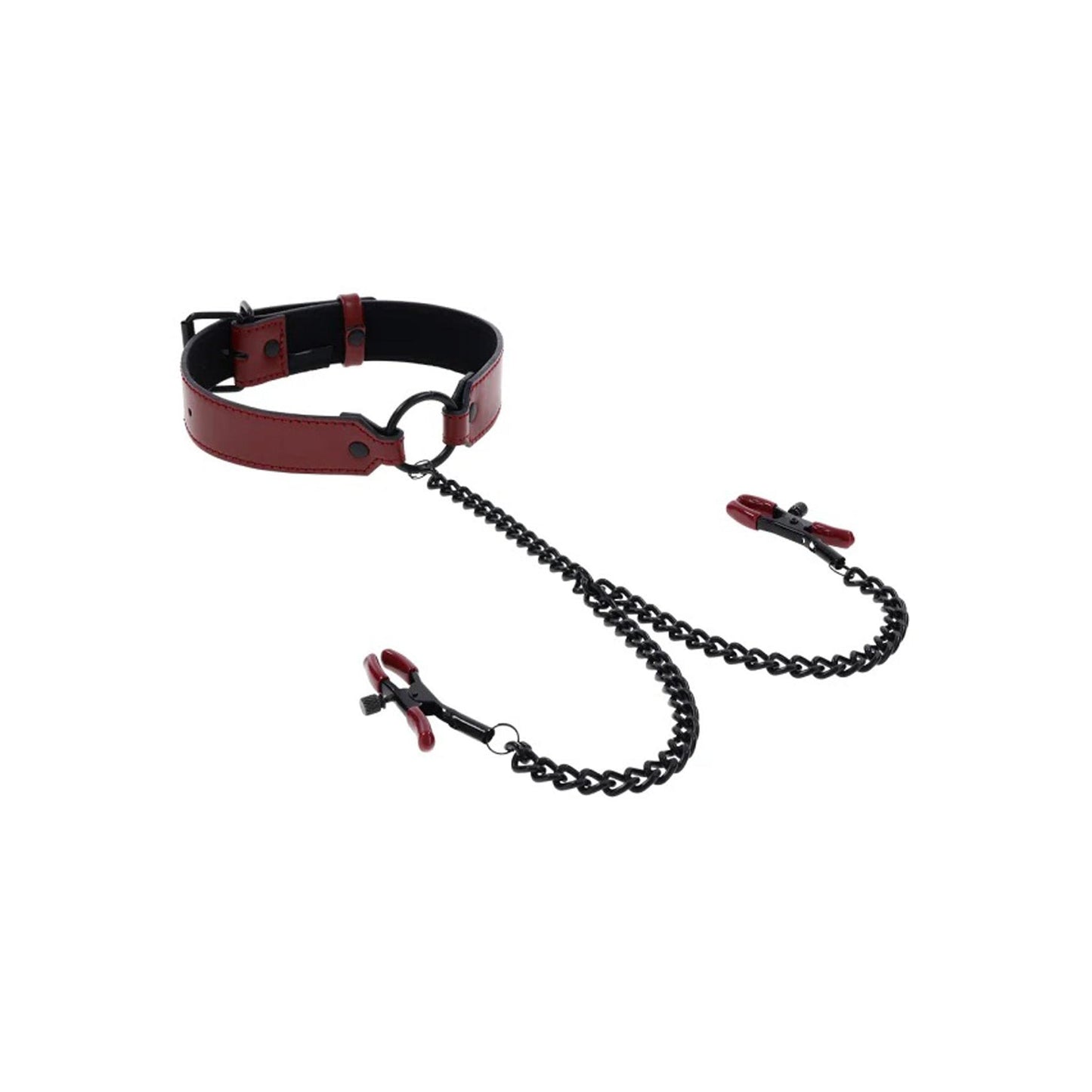 \"Saffron Collar With Nipple Clamps - Black/red SS48041\"