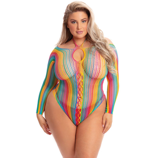 \"More Color Long Sleeve Bodysuit - Queen Size - Rainbow PKL-27048XRNBQ\"