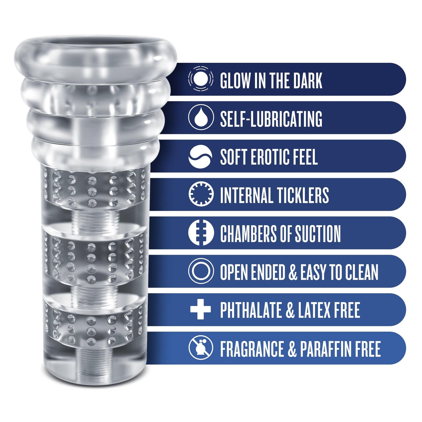 Rize - Luz - Glow in the Dark Self- Lubricating Stroker - Clear