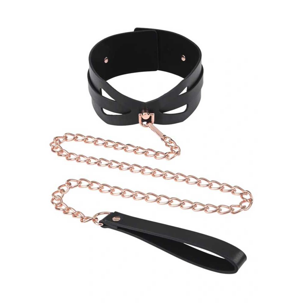Brat Collar and Leash - Black / Rose Gold SS09841