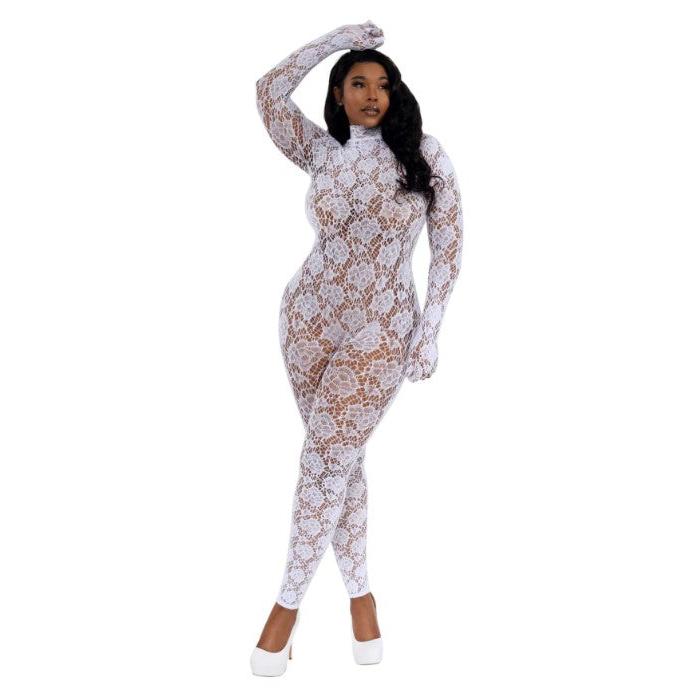 Gloved Bodystocking Dmnd - Qs - White DG-0516XWH