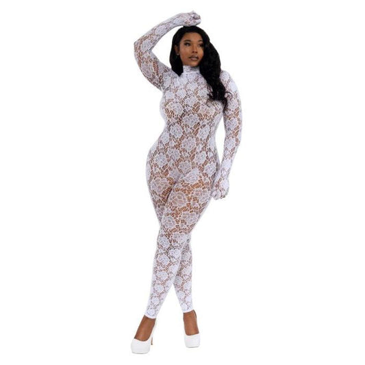 Gloved Bodystocking Dmnd - Qs - White DG-0516XWH