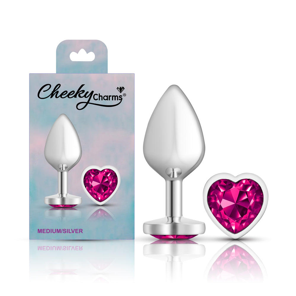 Bright Pink Heart Gem Silver Metal Plug - Md