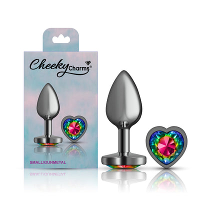 Rainbow Heart Gem Gunmetal Metal Plug - Sm