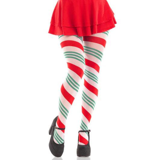 Lane Holiday Ribbon Striped Tights - Green/red - Os