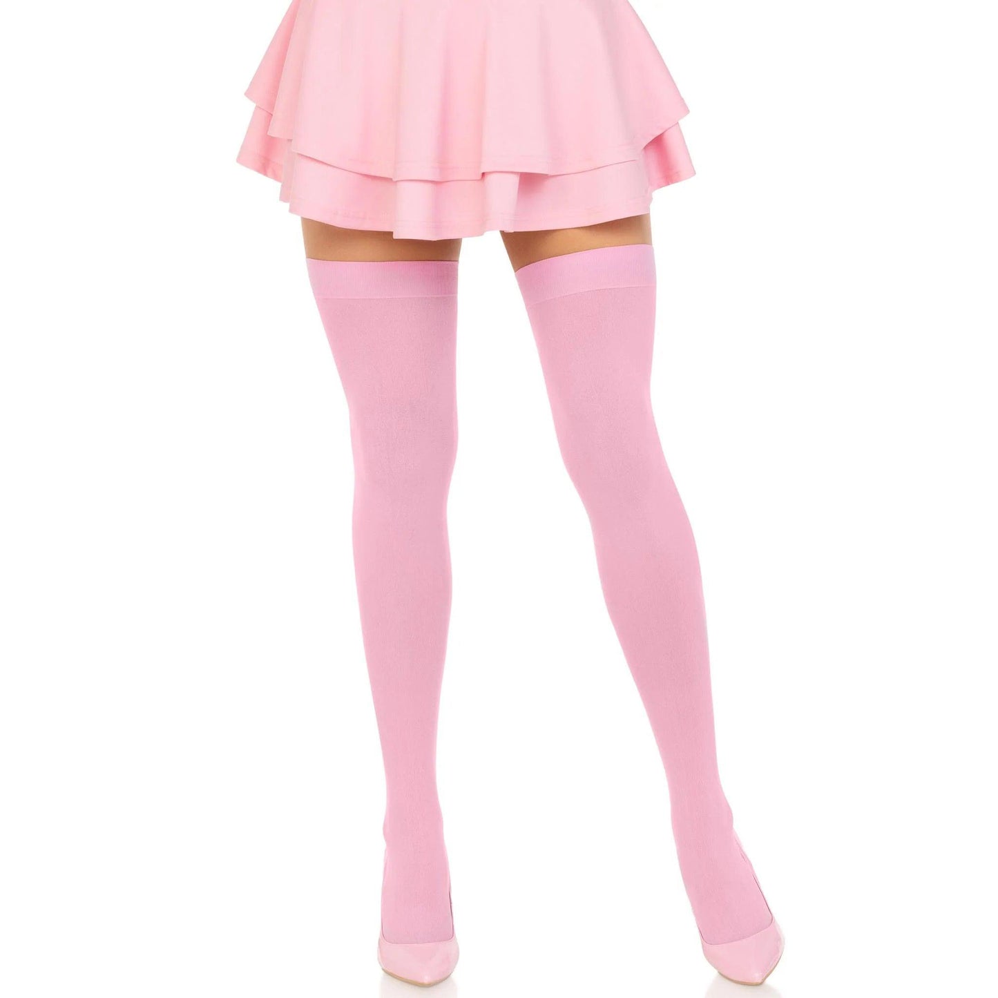 \"Opaque Nylon Thigh Highs - One Size - Pink LA-6672PNKOS\"