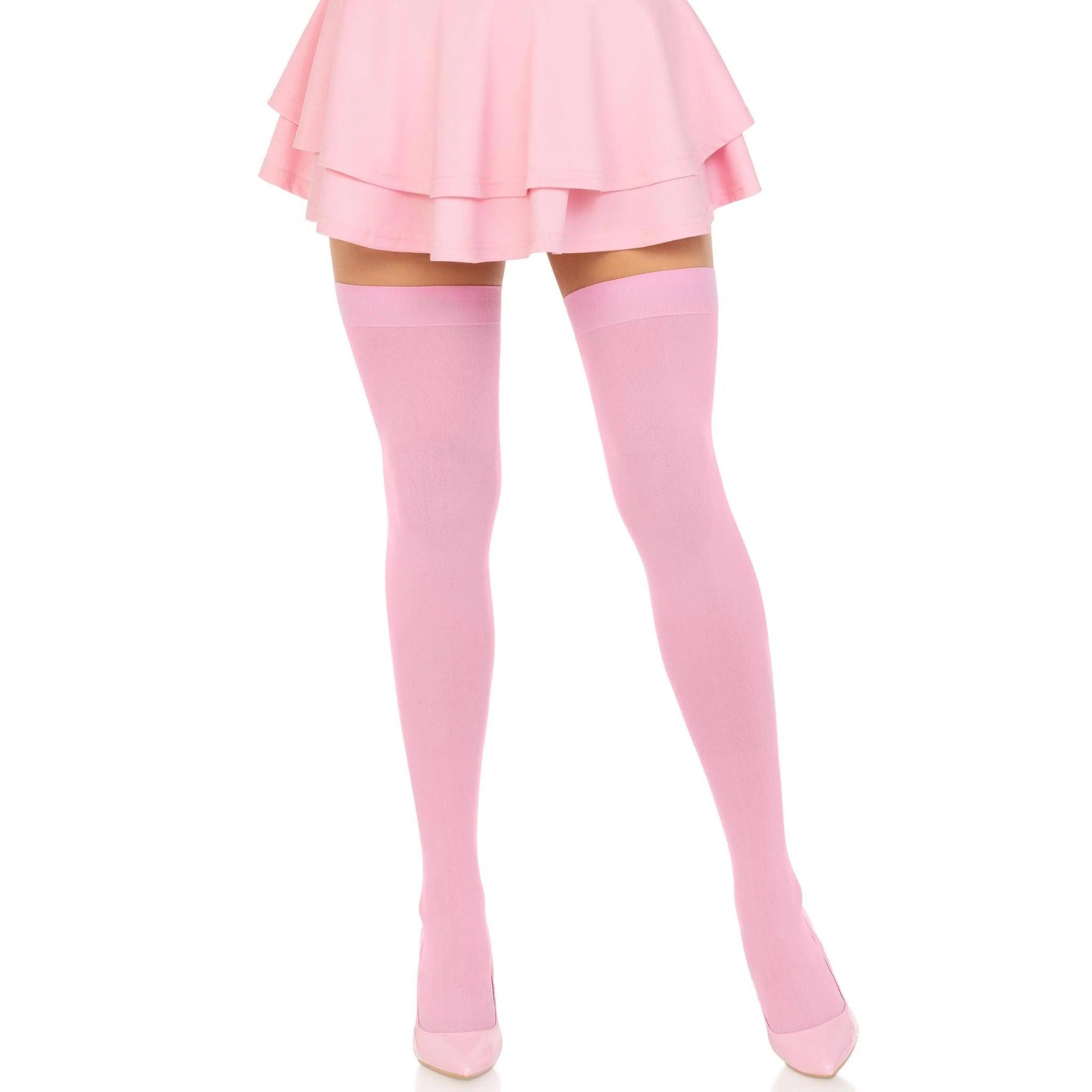 \"Opaque Nylon Thigh Highs - One Size - Pink LA-6672PNKOS\"
