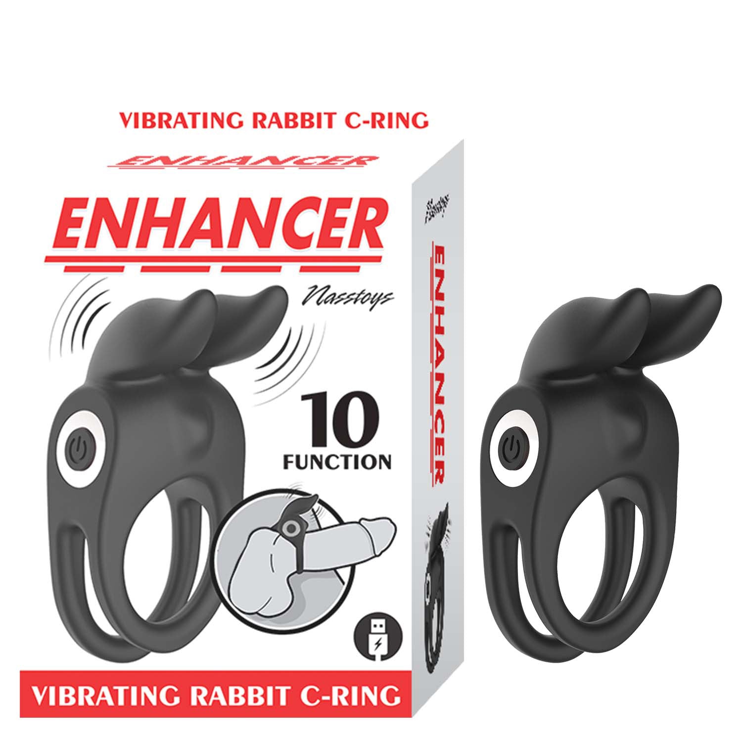 Enhancer Vibrating Rabbit C-Ring - Black