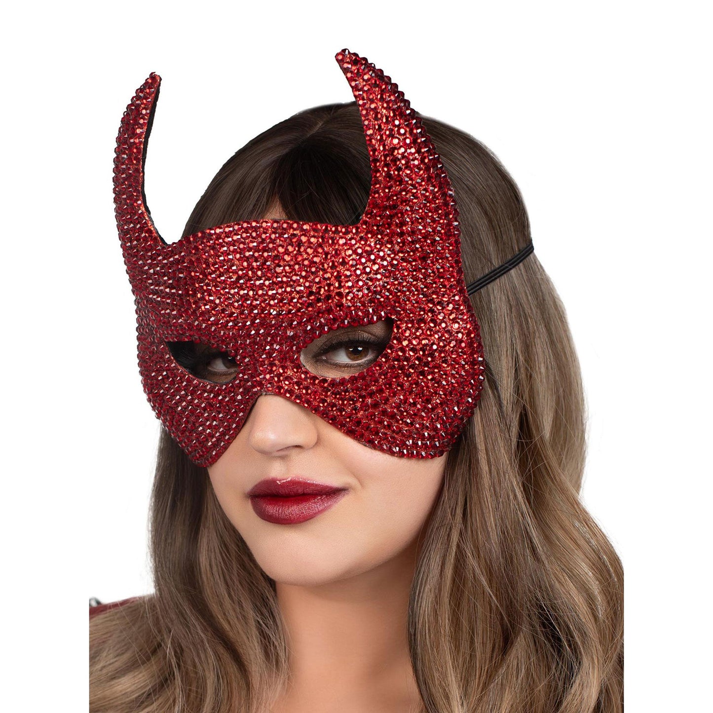 Rhinestone Devil Mask - One Size - Red LA-A2893RED