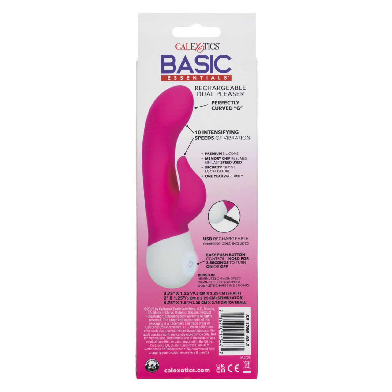 Basic Essentials Rechargeable Dual Pleaser - Pink