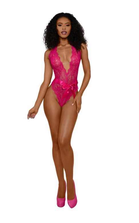 Tiana Lace Teddy With Satin Tie - S/m - Azalea DG-14254AZSM