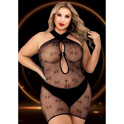 Halter Top Mini Dress - Queen Size - Black X-LC-122-XBLK