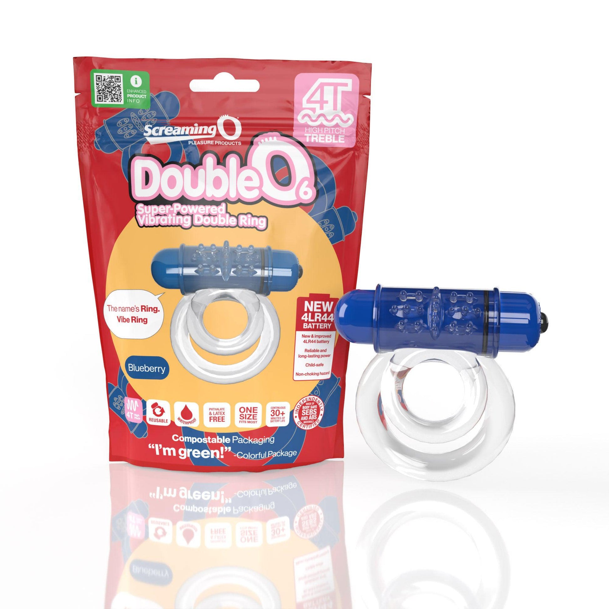 Screaming O 4t - Double O 6 Super Powered   Vibrating Double Ring - Blueberry