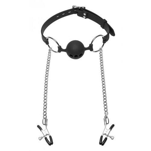 Hinder Silicone Breathable Ball Gag and  Nipple Clamps
