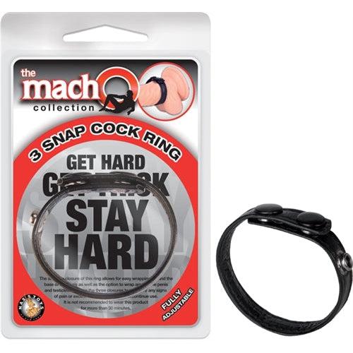 The Macho Collection 3-Snap Cock Ring - Black