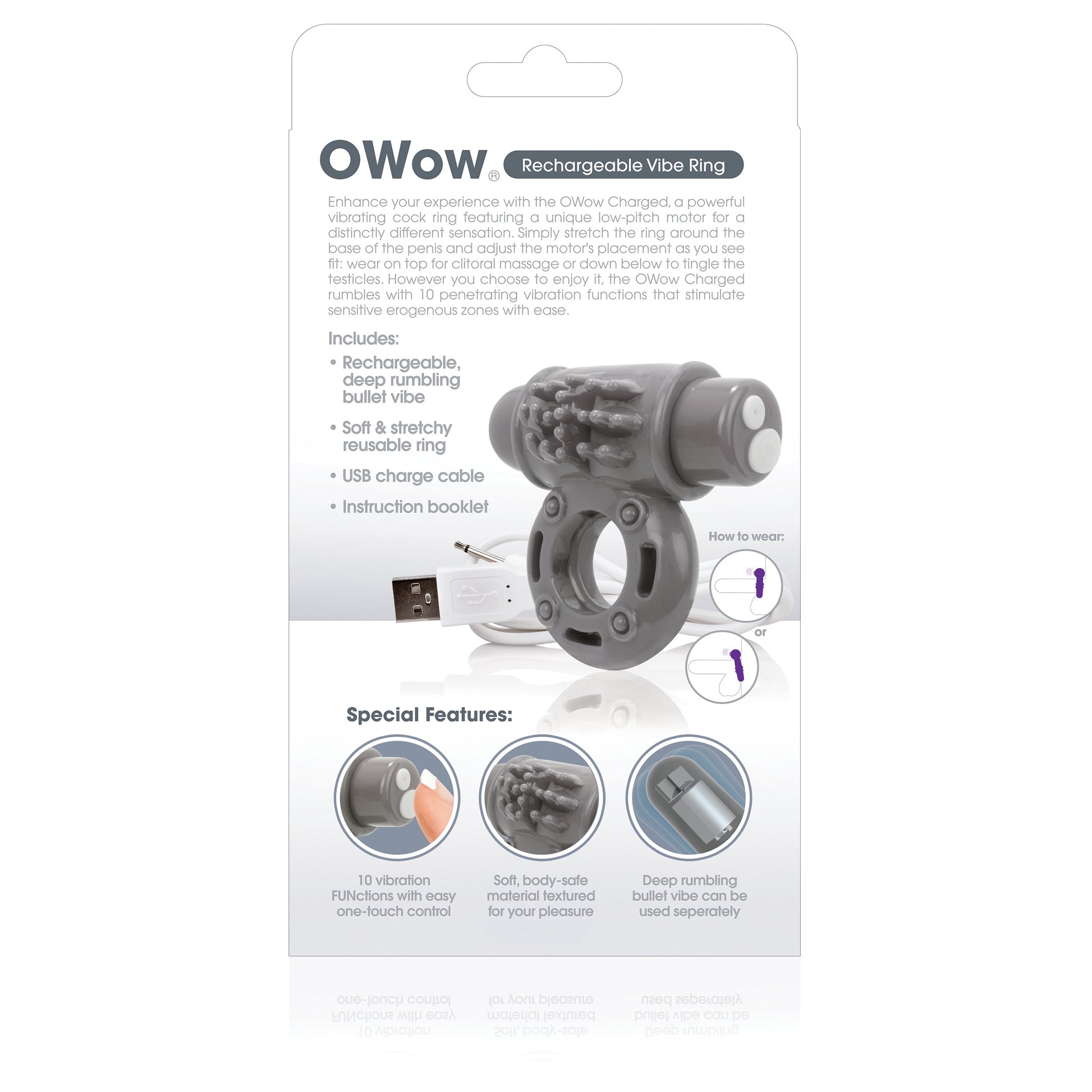 Charged Owow Rechargeable Vibe Ring - Grey
