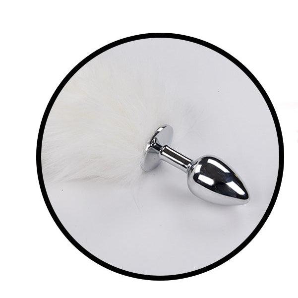 Foxy Tail - Light Up Faux Fur Butt Plug - White Plug - White