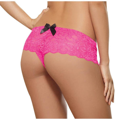 Open Crotch Lace Boy Short - Large - Hot Pink