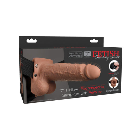 Fetish Fantasy Series 7 Inch Hollow Rechargeable Strap-on With Remote - Tan