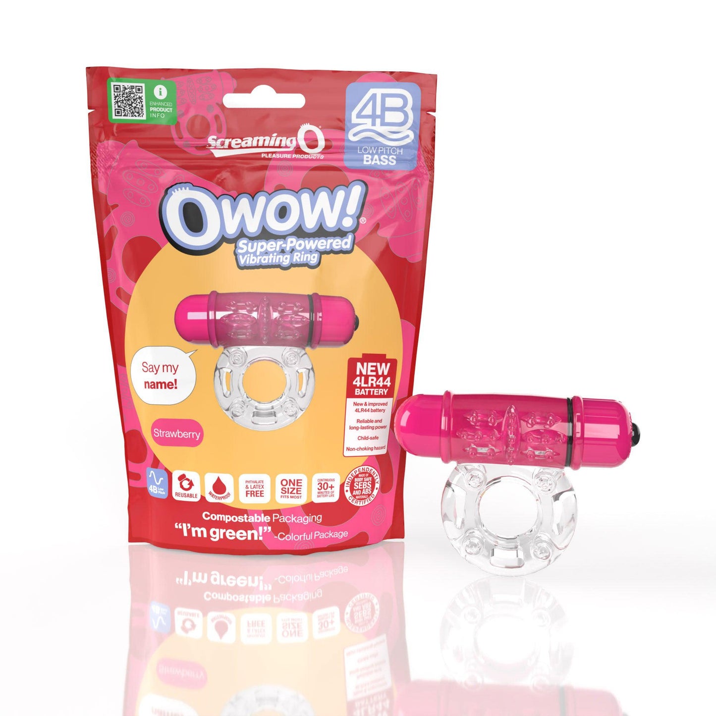 Screaming O 4b - Owow Super Powered Vibrating Ring - Strawberry