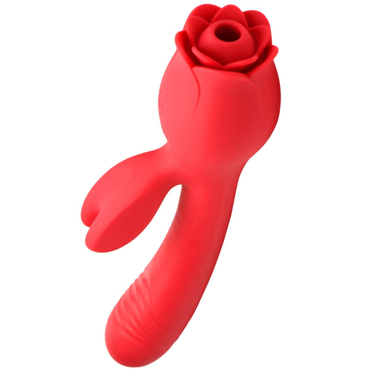 Blooming Bunny Sucking and Thrusting Silicone  Rabbit Vibrator - Red