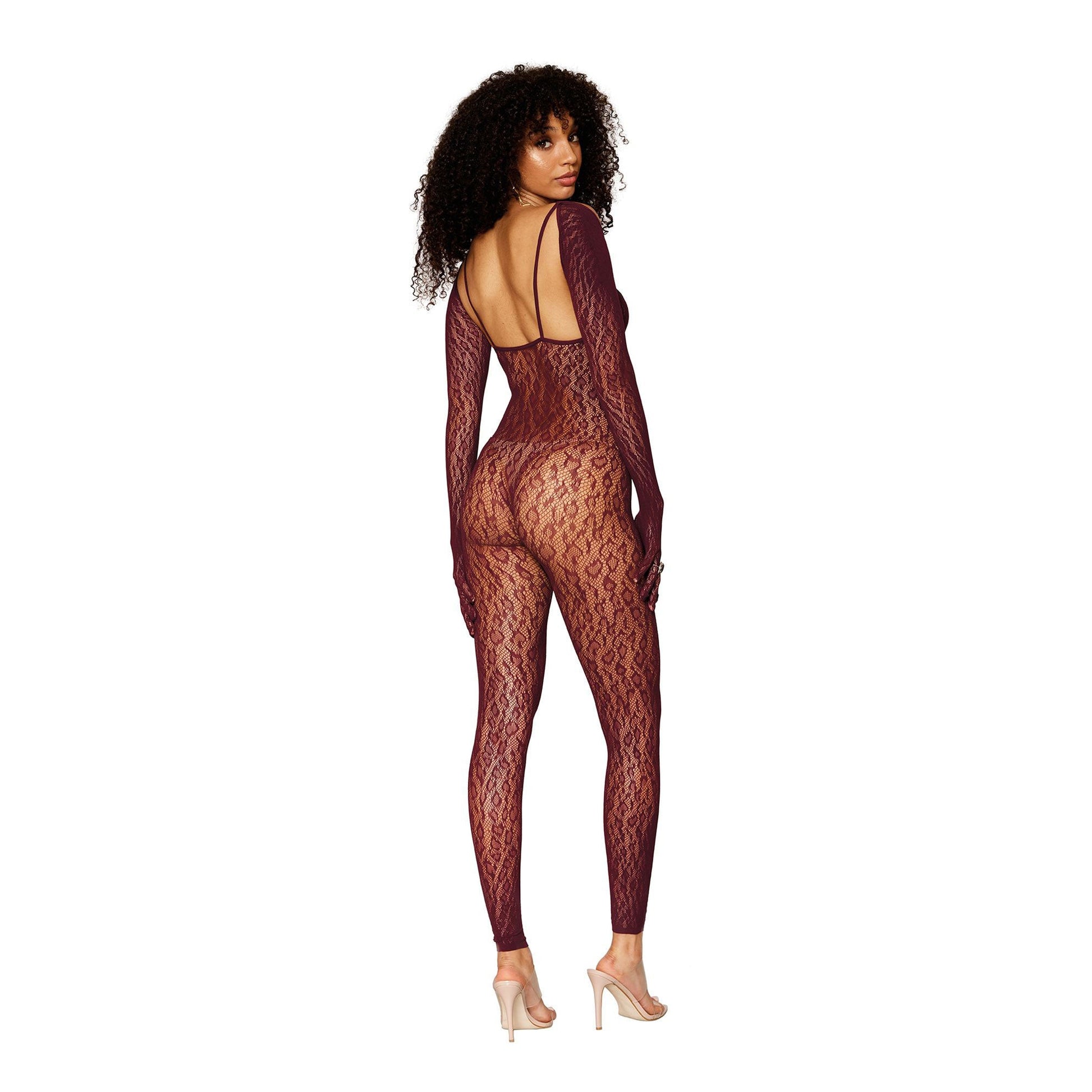 Catsuit Bodystocking and Shrug - One Size -  Burgundy