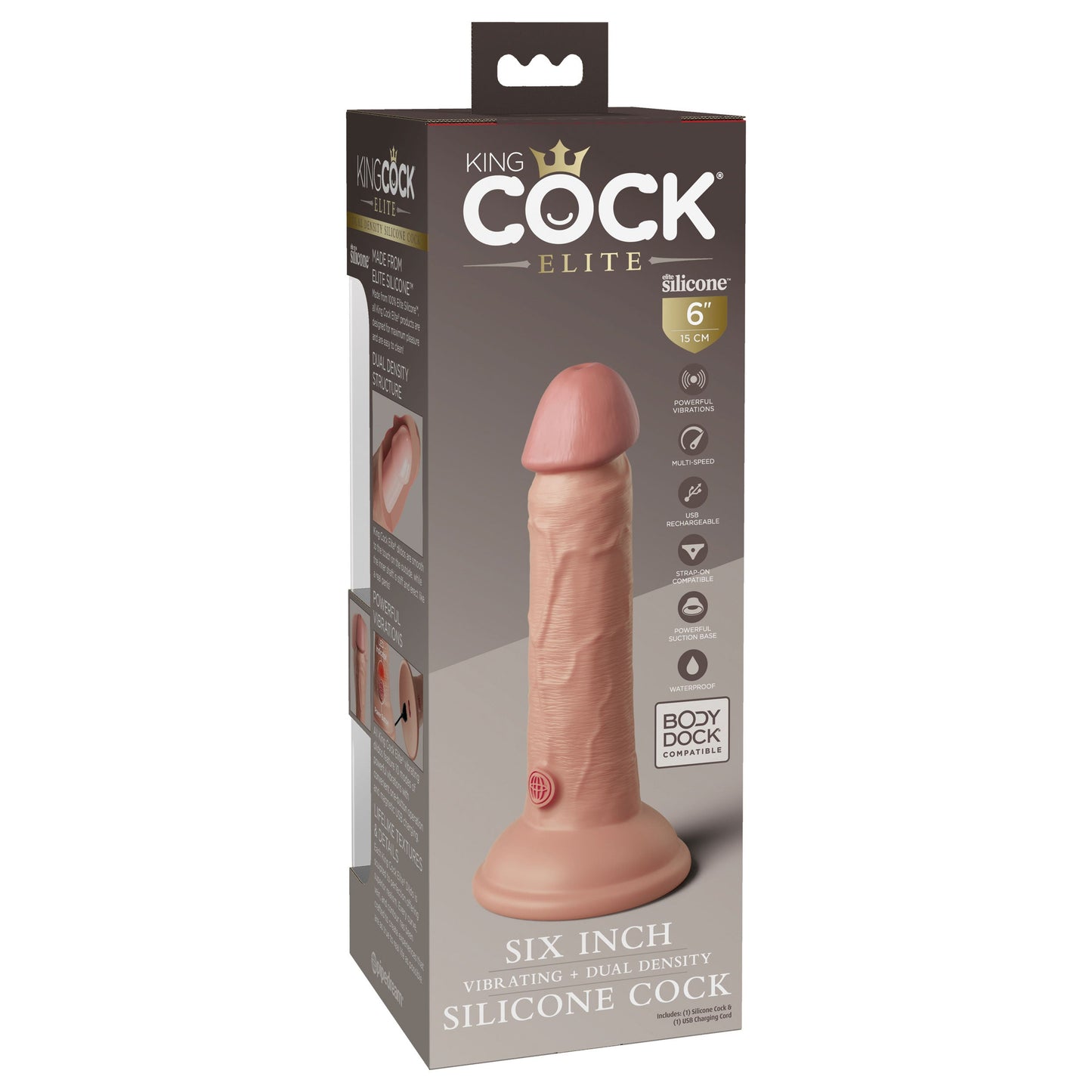 King Cock Elite 6 Inch Vibrating Silicone Dual  Silicone Dual Density Cock - Light