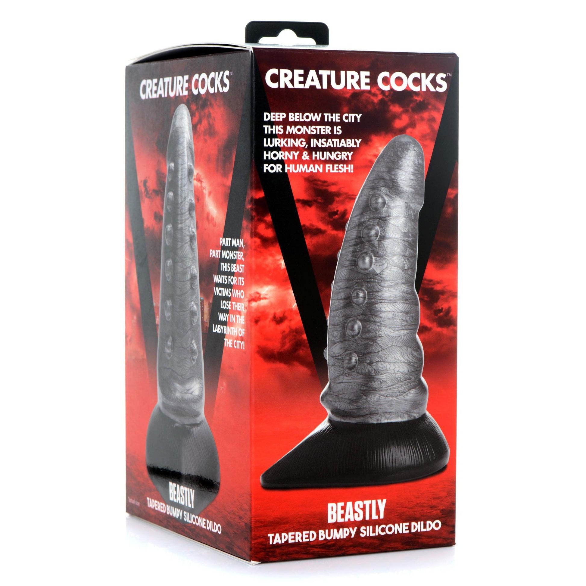 Beastly Tapered Bumpy Silicone Dildo - Silver